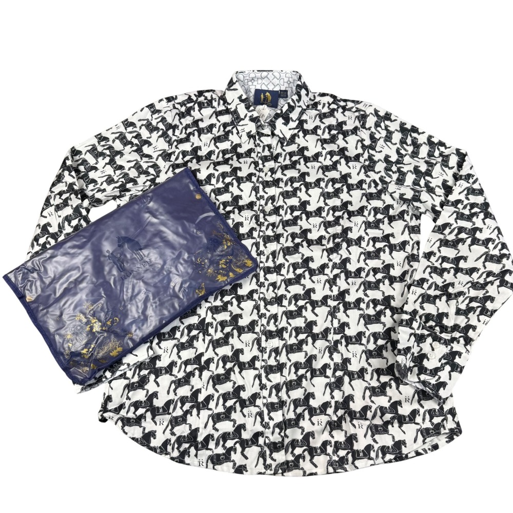 Ronner Elena Mini Carousel Shirt Women 16 Equestrian Horse Black White Old Money